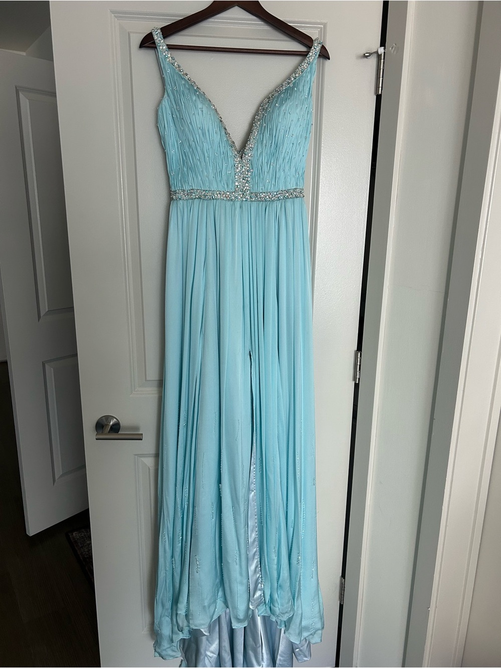 Light Blue Silk Evening Gown